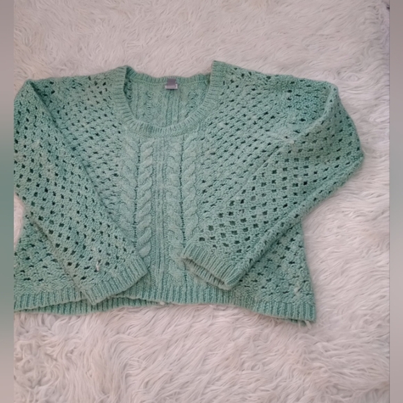 JCP Cable-knit Turquoise Cropped Women's Sweater Size PXL Pullover - Picture 11 of 14